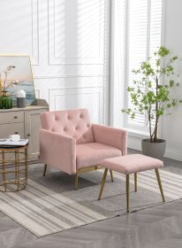COOLMORE Velvet Accent Chair with Adjustable Armrests and Backrest, Button Tufted Lounge Chair, Single Recliner Armchair with Ottoman