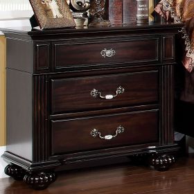 1pc Nightstand Only Traditional Dark Walnut Solid wood 3-Drawers Ball Bearing Metal Glides Antique Brass Handles w/ Acrylic Accent Bedroom Furnit