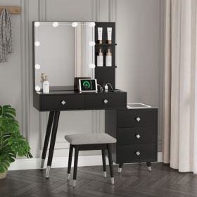 FCH Pitted Particle Board With Triamine Coating, Solid Wood Legs With Copper Sheath Decoration, 5 Drawers, 2-Layer Shelf, Mirror Cabinet With Str