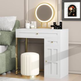 31.5" Makeup Vanity Desk with Lighted Mirror, Luxury Dressing Table with 2 Drawers and 1 Cabinet, 3 Lighting Modes Available for Bedroom, White-G