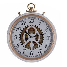 20 Inch Modern and Vintage Metal Wall Clock, Gear Design, White