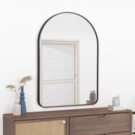 36"x24" Morden Right Angle Arched Black Alloy Aluminium Thin Framed Wall-Mounted Vanity Mirror Bathroom Vanity Mirror for Bedroom Entryway