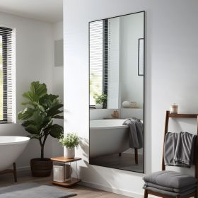 63"*27"Aluminum alloy thin-edged right-angled rectangular black full-length mirror for Living Room, Bedroom, Hanging or Leaning Against The Wall