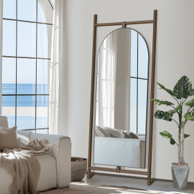 75"*31"Arched Full Length Mirror with Stand Solid Wooden Framed Floor Mirror Full Body Mirror for Living Room, Bedroom