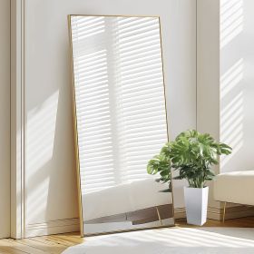 63"*27"Aluminum alloy fine-edged right-angle rectangular gold full-length mirror for Living Room, Bedroom, Hanging or Leaning Against The Wall