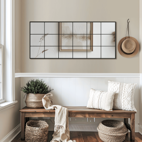 69"*30"Iron grid right-angled rectangular black full-length mirror for Living Room, Bedroom, Hanging or Leaning Against The Wall