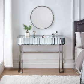 39" Mirrored Makeup Vanity Table with Stainless Steel Base, Mirrored Console Dressing Table with 2 Drawers,Versatile Desk for Bedroom and Office, (Color: Silver, Material: MDF,Metal,Tempered Glass)