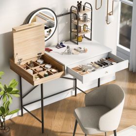 40 inch Makeup Vanity Desk with 3-Mode Lighted Mirror & Wireless Charging Station,Vanity Table with Drawer & 3 Open Shelves for Ample Storage Spa (Color: White, Material: MDF+Iron)