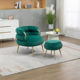 COOLMORE Upholstered Velvet Barrel Accent Chair with Ottoman,Accent Comfy Lounge Arm Chair and Footrest Stool Set (Color: as Pic)
