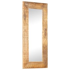 Hand-Carved Mirror 43.3"x19.7"x1" Solid Mango Wood (Color: Brown)